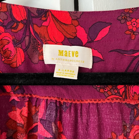 Puff Sleeve Anthropologie Orange and Purple Floral Top. XL. - Picture 2 of 5